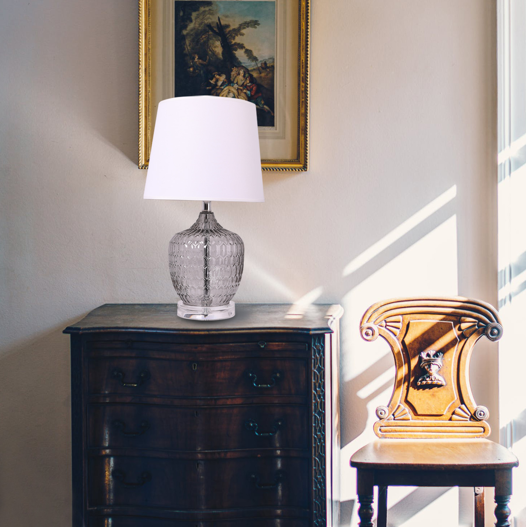 Preenex Modern Table Lamp with Glass Base,Qua Gray, Gray Table Lamp