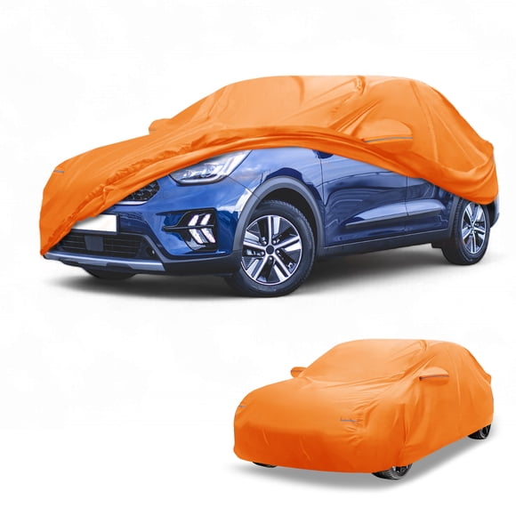 Funda para Coche Impermeable Unique Bargains para Todo Clima, Protección Exterior Completa contra el Sol y la Lluvia para Kia Niro 210D-PU Naranja con Franjas Reflectantes
