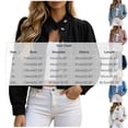 thumbnail image 3 of Womens Cropped Denim Jacket Button Down Y2K Ruffle Jean Shacket Mock Neck Casual Tops Long Sleeve Retro Washed Denim Coat Pink M, 3 of 6