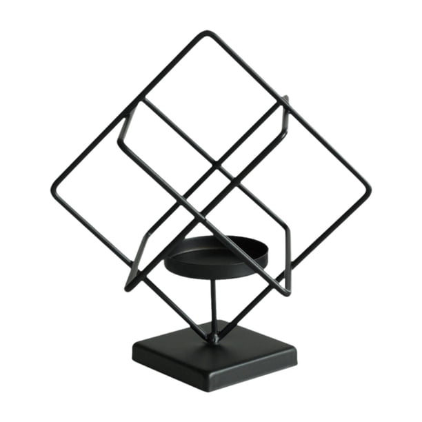 Candelabro de vela de té, soporte para velas de té, candelabro de metal, soporte para velas para decoración, escritorio, hogar, fiesta, festival Cuadrado negro