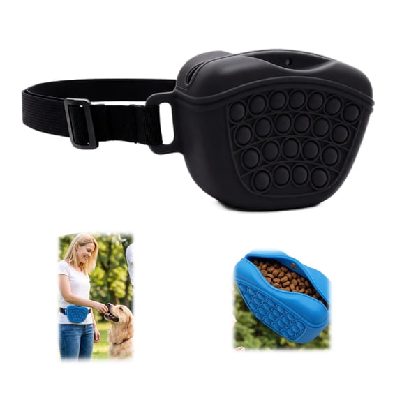 Dog Treat Pouch Silicone Training Snack Bag Waist Belt for Outdoor Use Sealed Design Magnetic Closure Easy Pet Training and Walks, Black