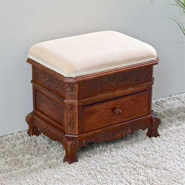 International Caravan Windsor Storage Vanity Stool in Walnut Stain