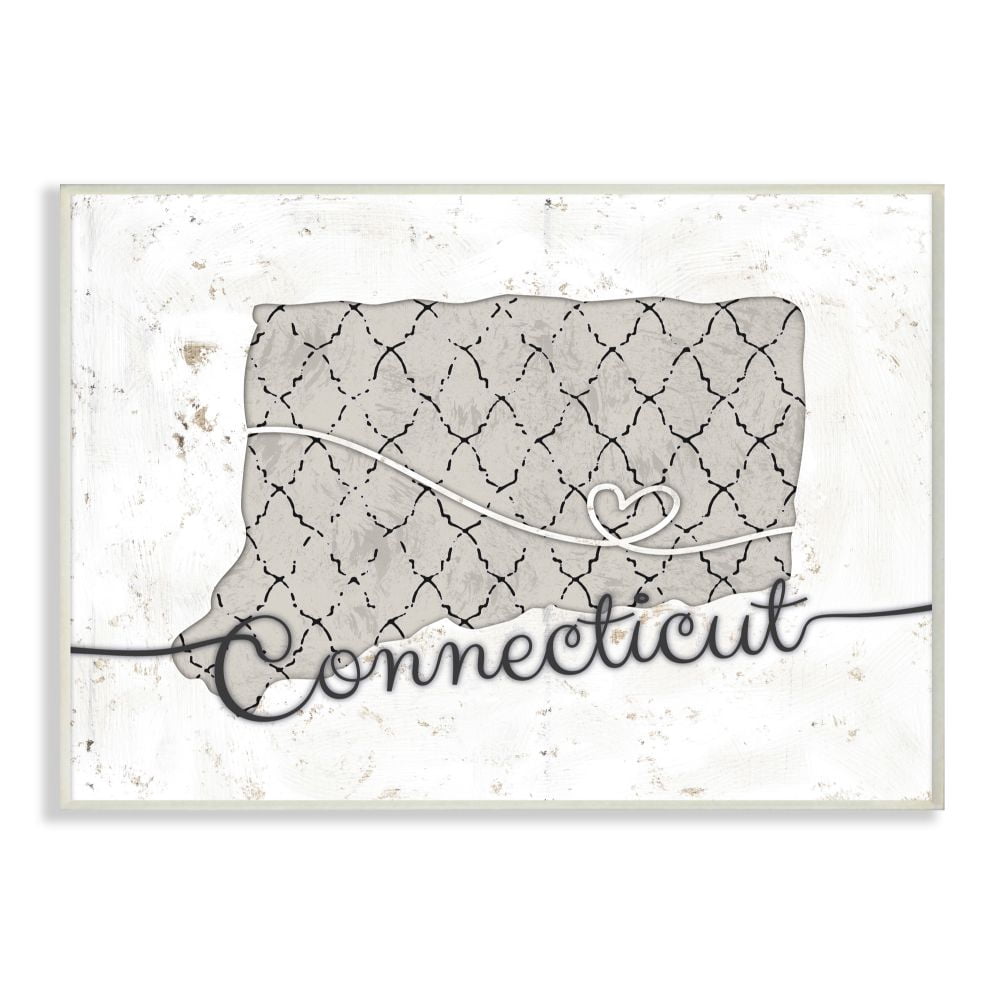 Stupell Industries Connecticut Patterned Grey US State Design Wall Plaque by Ziwei Li
