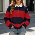 thumbnail image 2 of RUTAYY Women's Sweatshirt Color Block Turndown Collar Versatile Pullover Long Sleeve Casual Streetwear Crewneck Sweatshirt Red, 2 of 4