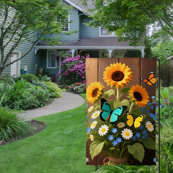Spring Summer Garden Flag Double Sided Country Rustic Flower Floral Linen Welcome Yard House Outside Outdoor Decoration,12*18 inch
