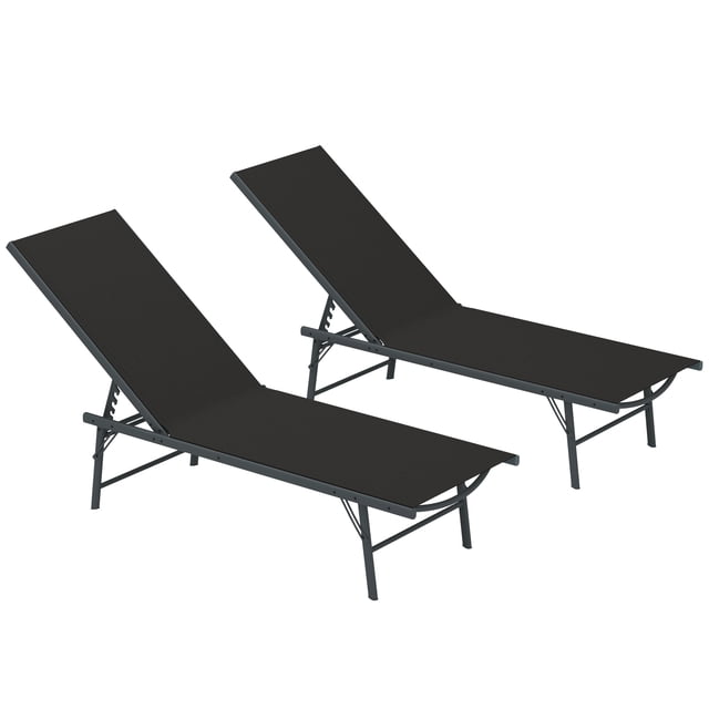Outsunny 2 Pcs Chaises Longues Pliantes d'Extérieur avec Dossier Réglable, Noir