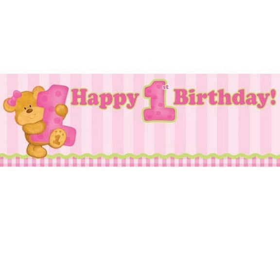 Giant Party Banner Bear's First Birthday Girl Banner