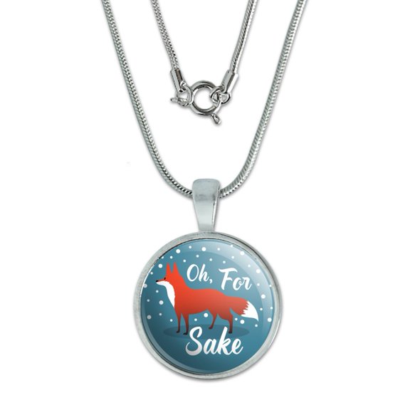 Oh For Fox Sake Funny on Teal 0.75" Pendant with Sterling Silver Plated Chain