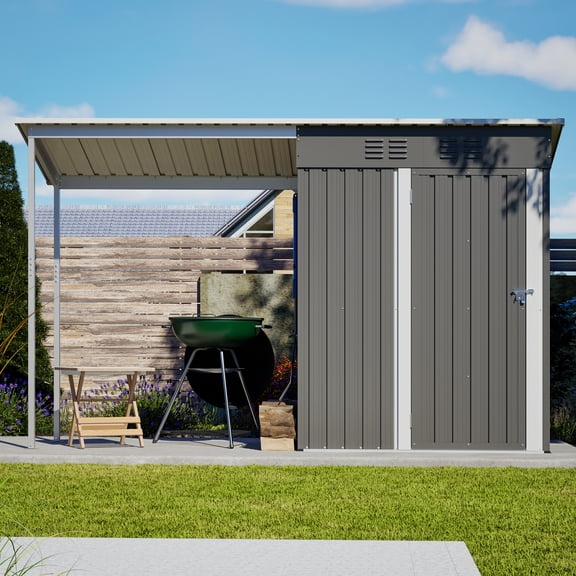 BOGYKIK 5x3FT Steel Shed & Gazebo Combo, All-Weather Metal Storage Sheds with Lockable Door & Pergola for Backyard Patio Garden