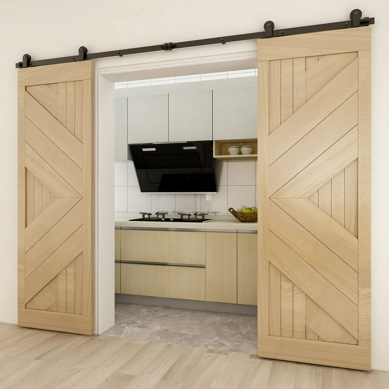 Zeny 12Ft Double Door Sliding Barn Door Hardware Kit - Smoothly and Quietly -Easy to Install - Double Track Kit System - Heavy Duty Zeny 12Ft Double Door Sliding Barn Door Hardware Kit - Smoothly and Quietly -Easy to Install - Double Track Kit System - Heavy Duty