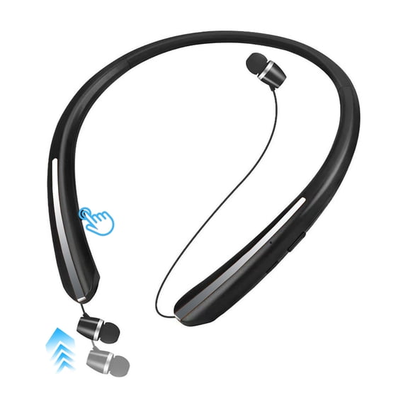 Bluetooth Headphones Neckband, Retractable Headset Wireless Sports Earbuds Noise Cancelling Stereo Earphones with Microphone, IPX5 Sweatproof, Compatible with iPhone Android Samsung PC (Black)