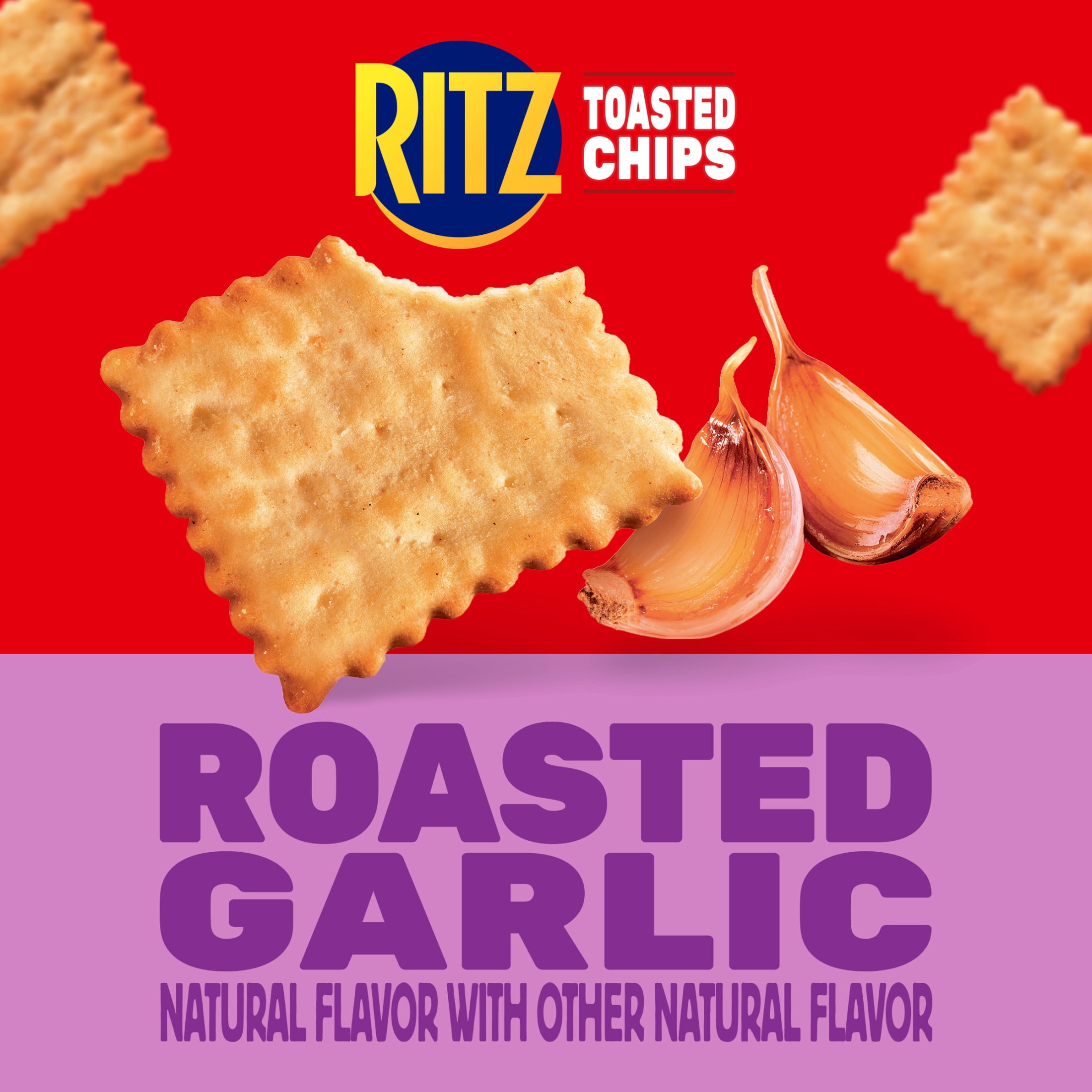 (3 pack) RITZ Toasted Chips Roasted Garlic Crackers, Party Snacks, 8.1 oz