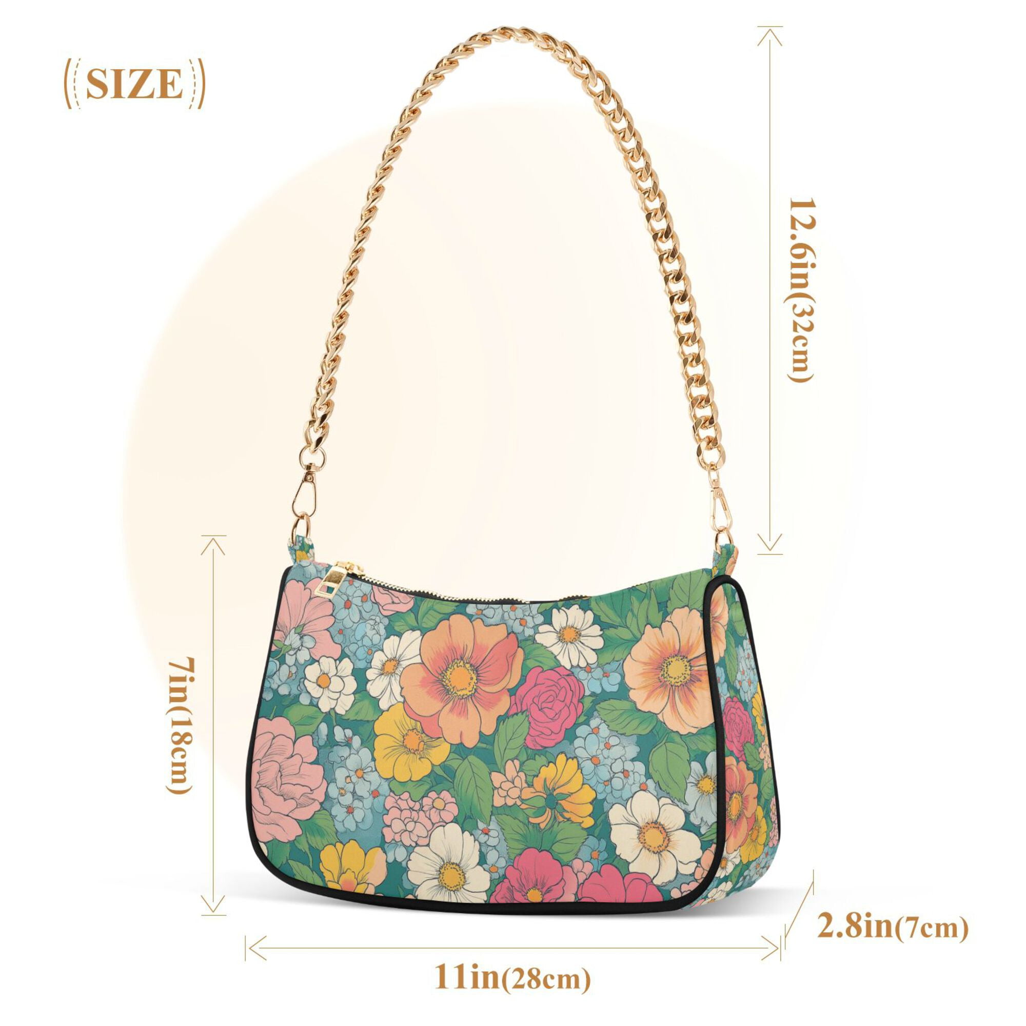 FORMRS Womens Shoulder Bag with Chain Strap Clutch Purse Cute Tote Handbag, Floral Pattern