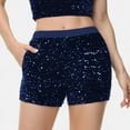 thumbnail image 2 of Women's High-Waisted Sequin Shorts with Elastic Waistband and Side Pockets - Medium, Navy, 2 of 6