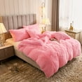 thumbnail image 3 of Uhamho Faux Fur Modern Pink Solid Print Luxury Polyester Duvet Cover Sets, Queen, 3 of 6