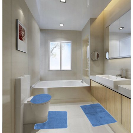 Brown And Teal Bathroom Rugs 3 Piece LUXURY PLUSH® Light Blue Soft Bathroom Bath Mat Set Extra Absorbent Solid Bath Rug 19