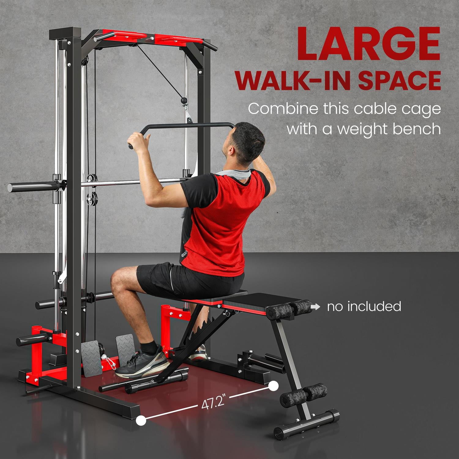 Demi Bonn Multi-Function Smith Machine Strength Rack: Equipped with adjustable pull-up bars, lat pulldown system, mine rack, and squat rack, suitable for home gyms.