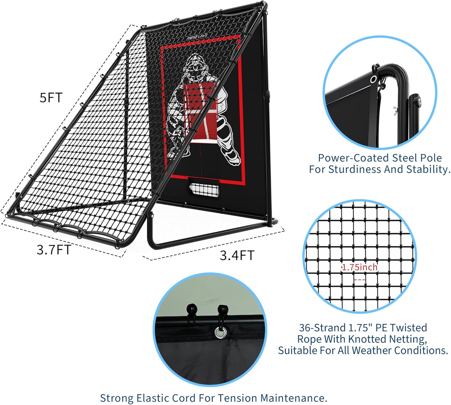 Riedhoff 2-in-1 Baseball Pitching Target and Rebound Net, 5 x 3.7 ft, Multi-color