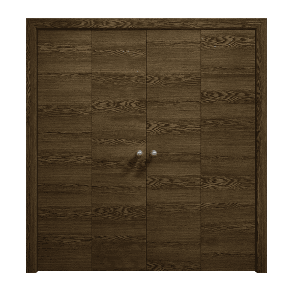 Sliding Closet Double Bi-fold Doors 96 x 80 inches | Ego 5000 Marble Oak | Sturdy Tracks Moldings Trims Hardware Set | Wood Solid Bedroom Wardrobe Doors