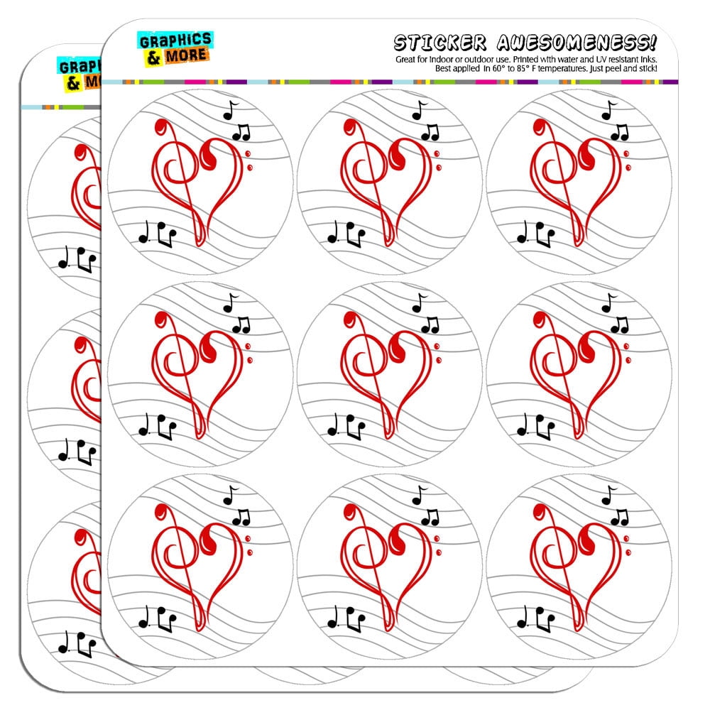 Treble Bass Clef Heart Music Red 2" Scrapbooking Crafting Stickers ...