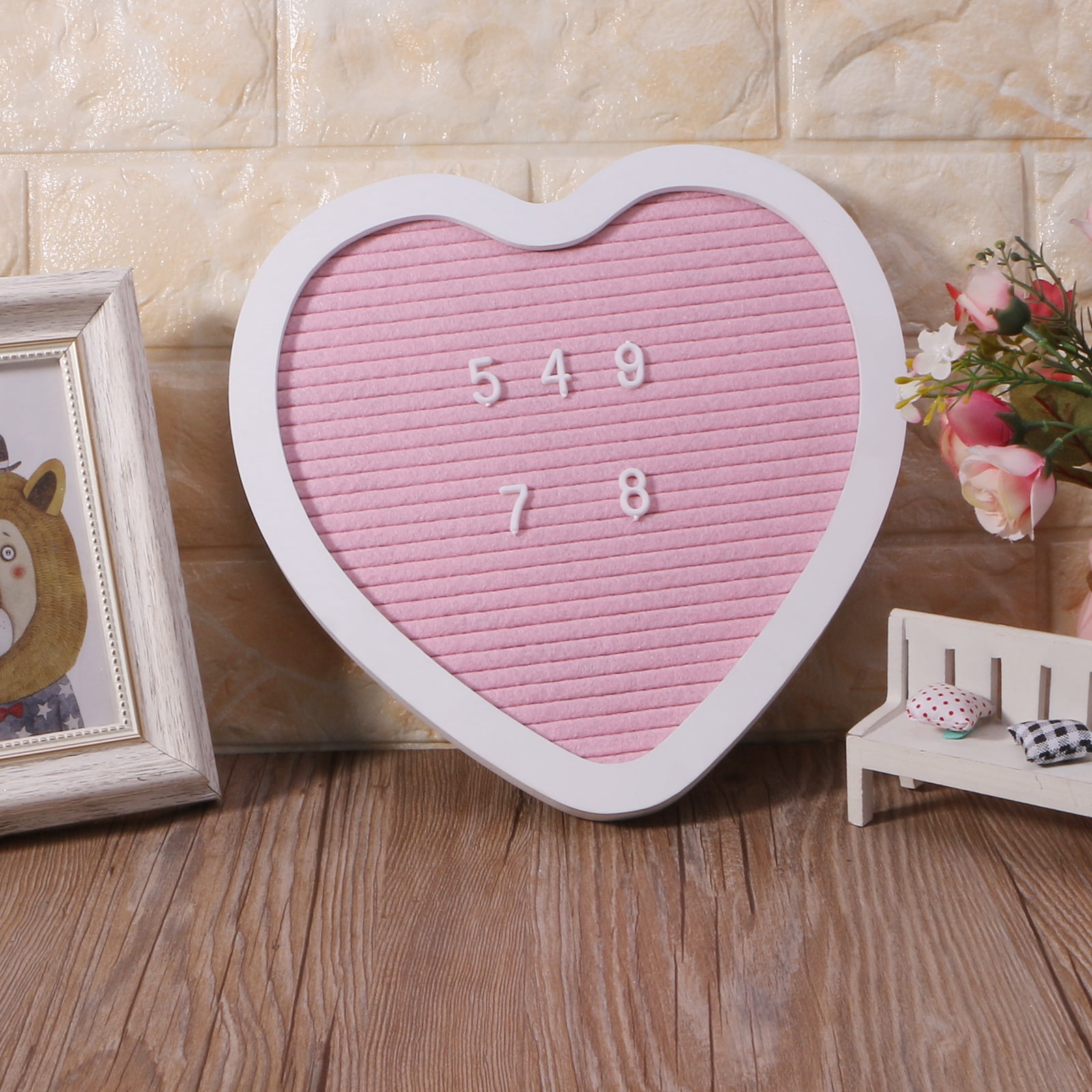 Oasiva Rustic Wood Frame Heart Shaped Felt Letter Board with Changeable Letters Message Board for Baby Announcement Farmhouse Home Decor