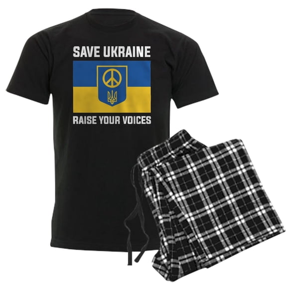CafePress - Save Ukraine Raise Your Voices Men's Dark Pajamas - Men's Dark Loose Fit Cotton Pajama Set