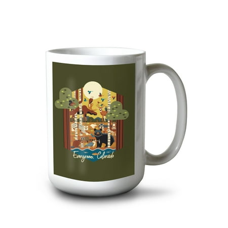 

15 fl oz Ceramic Mug Evergreen Colorado Forest Animals Geometric Contour Dishwasher & Microwave Safe