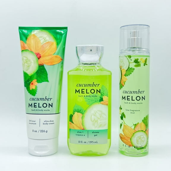 Bath and Body Works Cucumber Melon Body Cream, Shower Gel and Fine Fragrance Mist 3-Piece Full Size Bundle