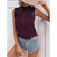 thumbnail image 6 of Women'S Lace Sleeveless Tops Pleated Summer Tank Tops Dressy Casual Sleeveless Shirts Blouse Wine Red XL, 6 of 9