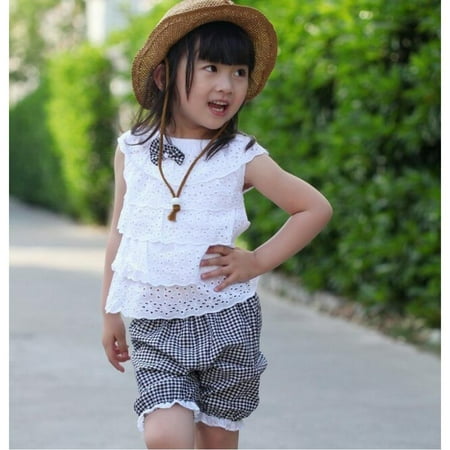 

Baby Kids Girls Clothing Lace Children Girl Clothes Sets T Shirt And Lattice Shorts Pants Set Infant Garment