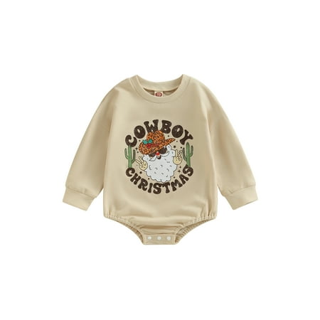 

Binwwede Baby Boys Girls Christmas Romper Long Sleeve Crew Neck Letters Santa Claus Print Bodysuit