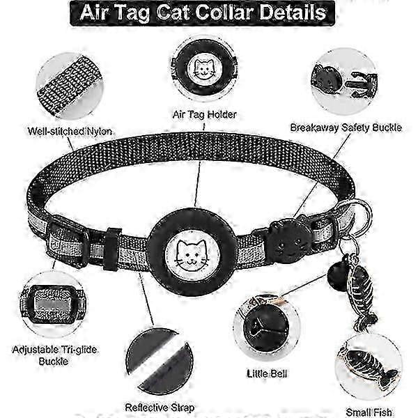 2025 Breakaway AirTag Cat Collar, Reflective Apple Air Tag Cat Collar with Clock and Waterproof AirTag Case GPS Pet Tracker Collar (Black)