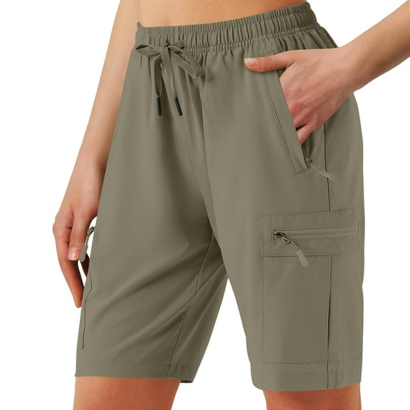 WTOBBY Women's Casual Hiking Shorts with Secure Side Pockets, Breathable Fabric for Summer Activities, Perfect for Walking, Camping, and Everyday Outdoor Use - Versatile and Stylish,Army Green L