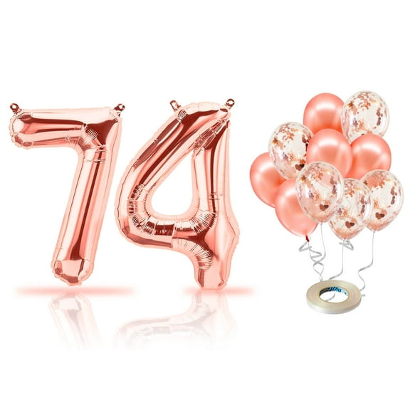 PARIS PRODUCTS - 74th Birthday Rose Gold Balloons & Number 74 Mylar Balloon, 74th Birthday Party Decor, 74th Birthday Decorations for Women, 74th Birthday Decorations Women