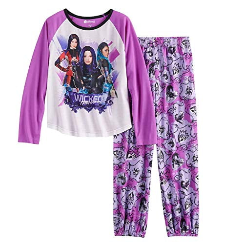 Descendants 2 Girl's Wicked Friends Evie, Mal and Uma Long-Sleeved Pajama Set (8) Purple 
