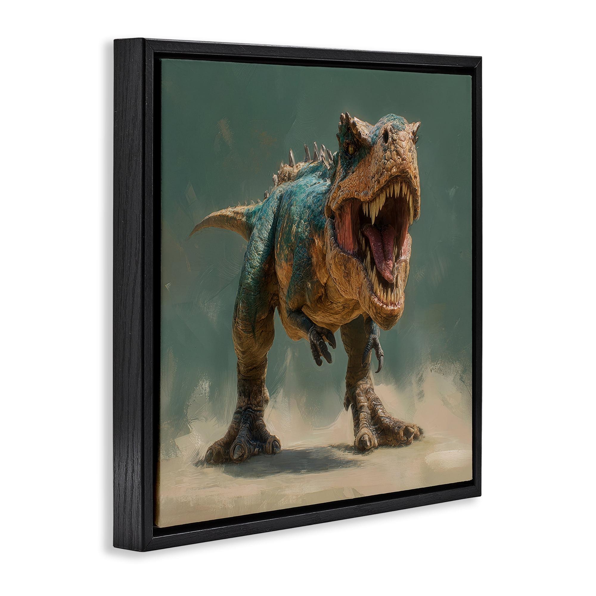 Stupell Industries Roaring T-Rex in Green Black Framed Floater Canvas Wall Art, design by Wumples
