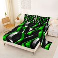 thumbnail image 2 of Manfei Gradient Stripes Queen Sheets, Shiny Abstract Lines Queen Sheet Sets, Green, Black and Silver, Black Reversible 4pcs1 Flat Sheet + 1 Fitted Sheet + 2 Pillowcases, 2 of 6