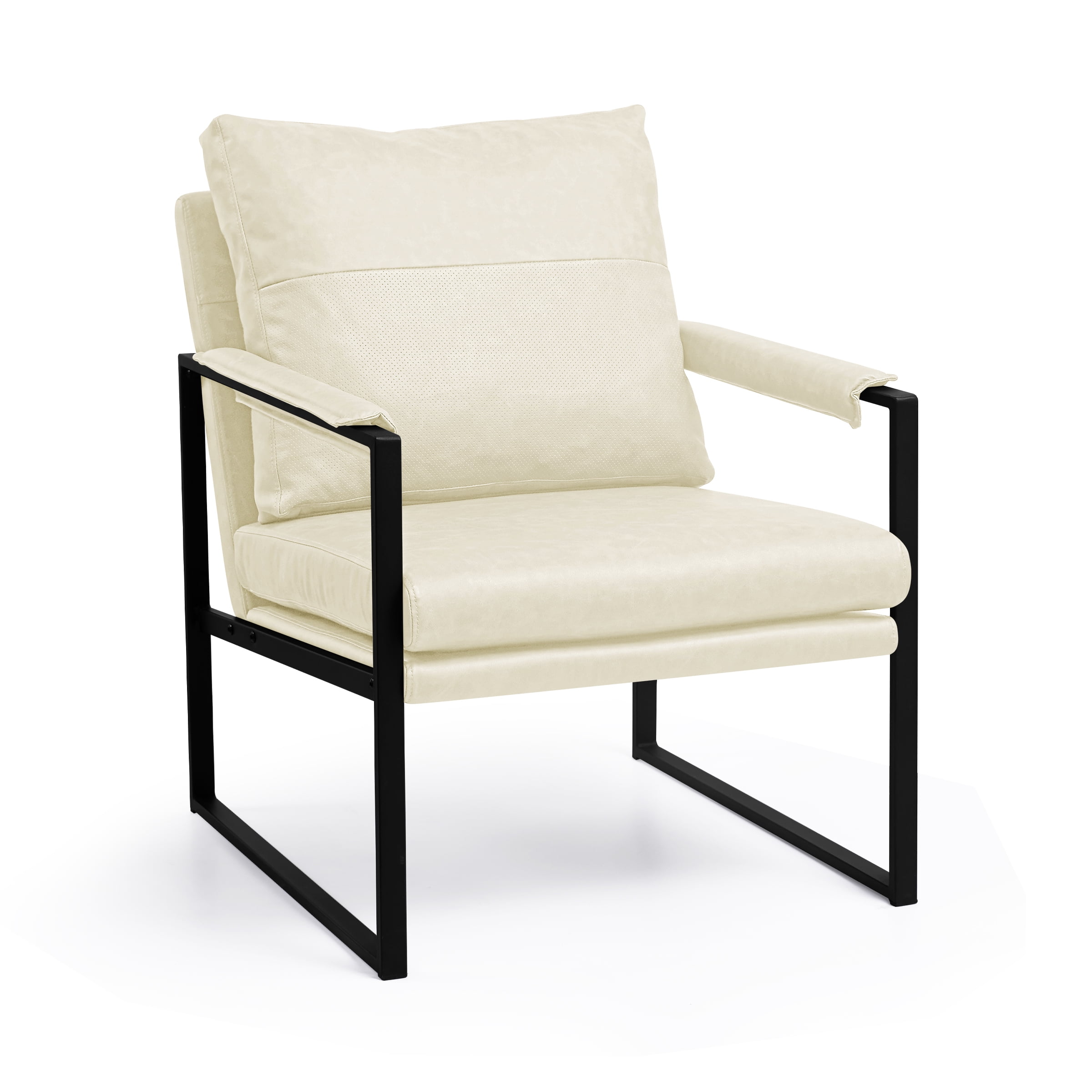 Subrtex Upholstered Modern Accent Chair with Metal Frame, Set of 2, Cream PU Leather