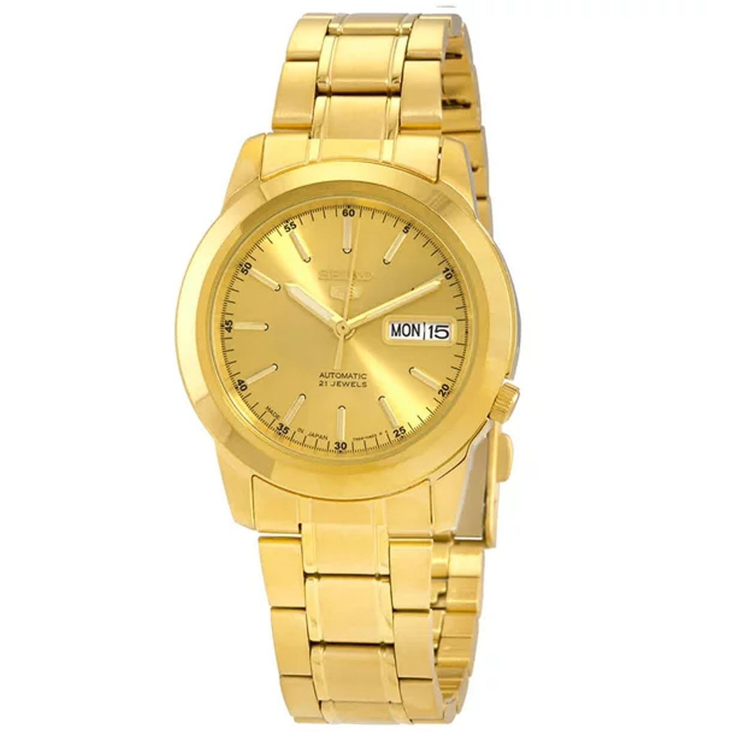 Seiko Men s Series 5 Automatic Gold Dial Watch SNKL48 with Luminous Gold Tone Hands Gold Plated Stainless Steel Band Walmart