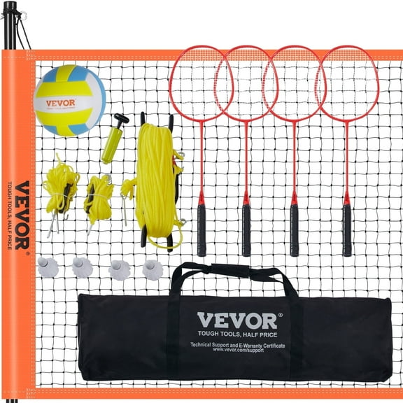 VEVOR Volleyball and Badminton Set, Outdoor Portable Badminton Net, Adjustable Height Steel Poles, Professional Combo Set with PVC Volleyball, Pump, Carrying Bag, Plastic Badminton Easy Setup