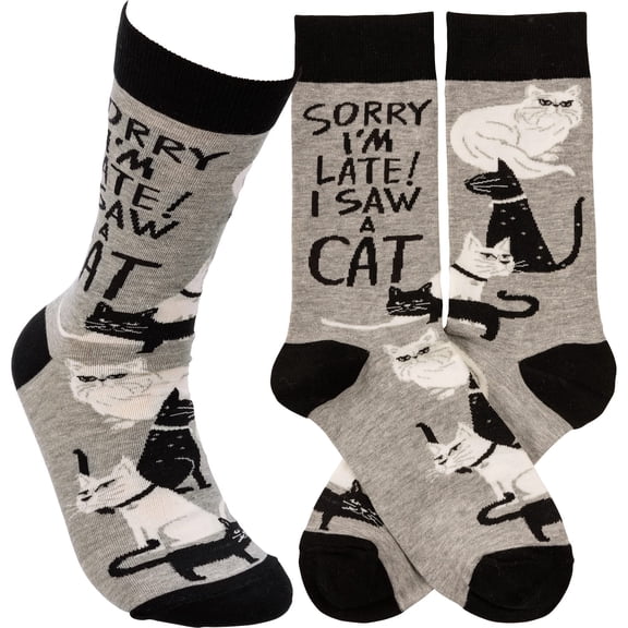Primitives by Kathy 113093 Sorry I'm Late I Saw a Cat Socks