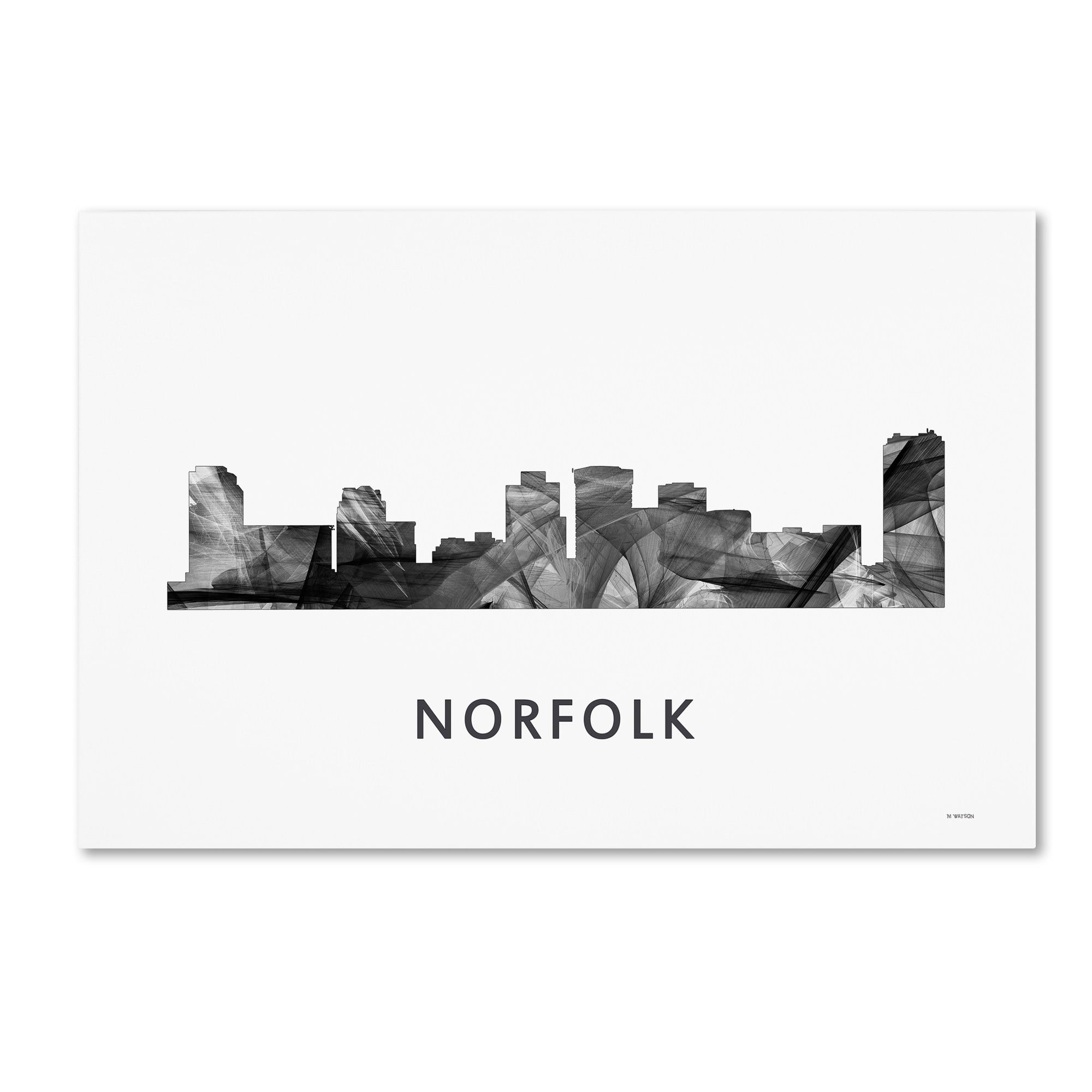 Trademark Fine Art 'Norfolk Virginia Skyline WB-BW' Canvas Art by Marlene Watson