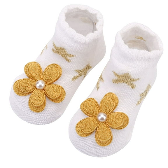 Odeerbi Non-Slip Slipper Socks for Baby Infant Boys Girls Cotton Prewalker Sock Walking Shoes Bow Printed Soft Learning Walking Socks