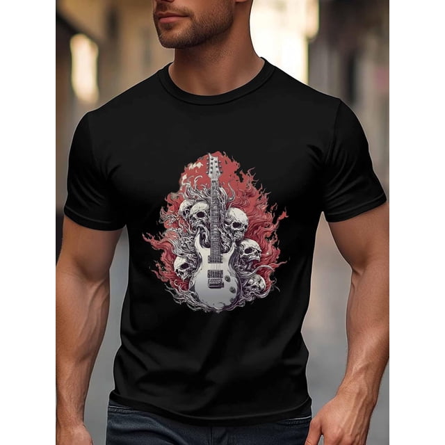 Men's T-Shirt,Short Sleeve Tee Shirt Casual Tops Electric Guitars Skeletons Crewneck T Shirts for Men