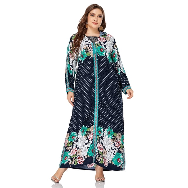Tralilbee Robe Décontractée Moderne à Manches Longues Imprimée Grande Taille pour Femme Longue Mode Robe Décontractée Jusqu'au Sol Robe à Manches Longues 6TG Chandail