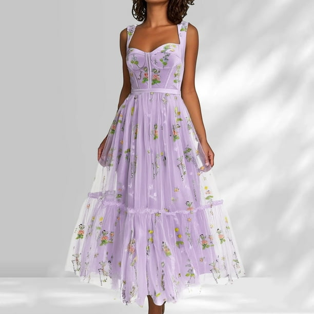 WILLBEST Vestidos de Mujer Vestidos de Fiesta con Bordado de Flores para Mujer Vestidos de Fiesta de Noche Formales de Hada de Corte A con Corsé Hasta La Rodilla Chica