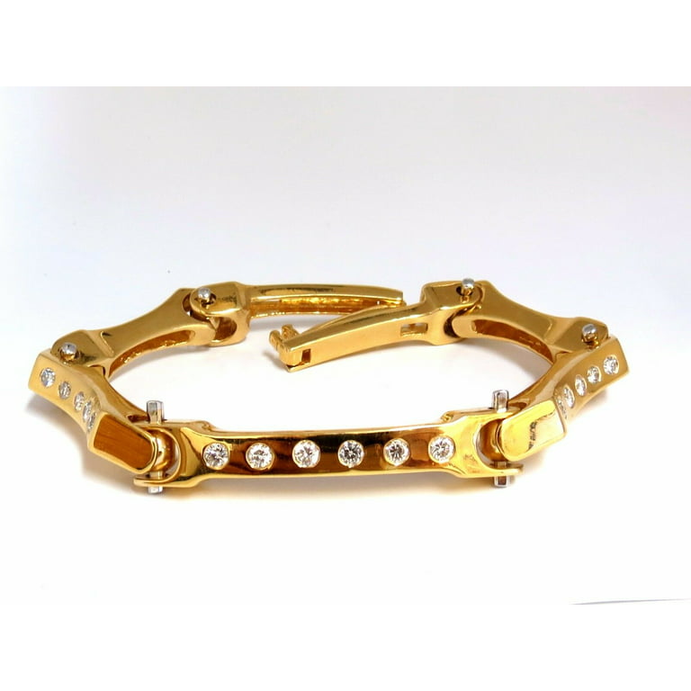Gold and Natural Diamonds Men's Leather Bracelet