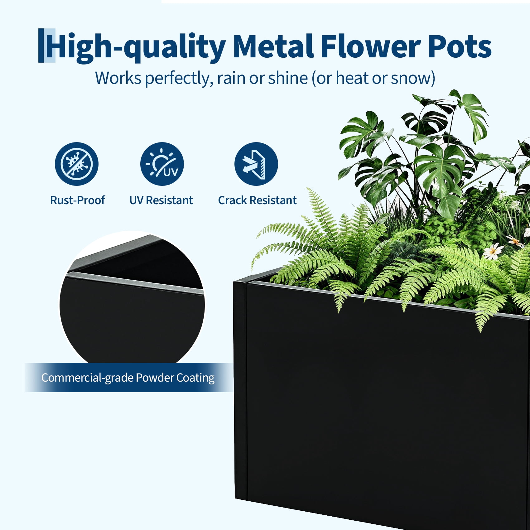 Extra Long Metal Planter Box with Drainage Holes，Home Outdoor Raised Garden Bed, Heavy Duty Steel Rectangular Planter