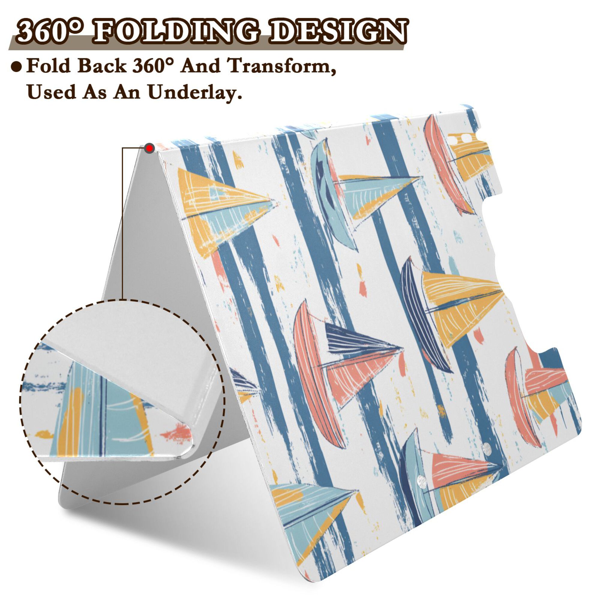 FORMRS A4 Clipboard Folder with Pen Holder Horizontal Foldable School Office Binder, White Hand Drawn Sailboats