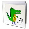 3dRose Funny Cute Alligator Playing Soccer Cartoon - Greeting Card, 6 by 6-inch